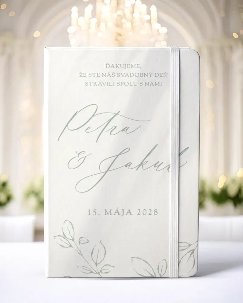 Personalizovaný svadobný zápisník pre hostí - vzor Listy lásky - sage