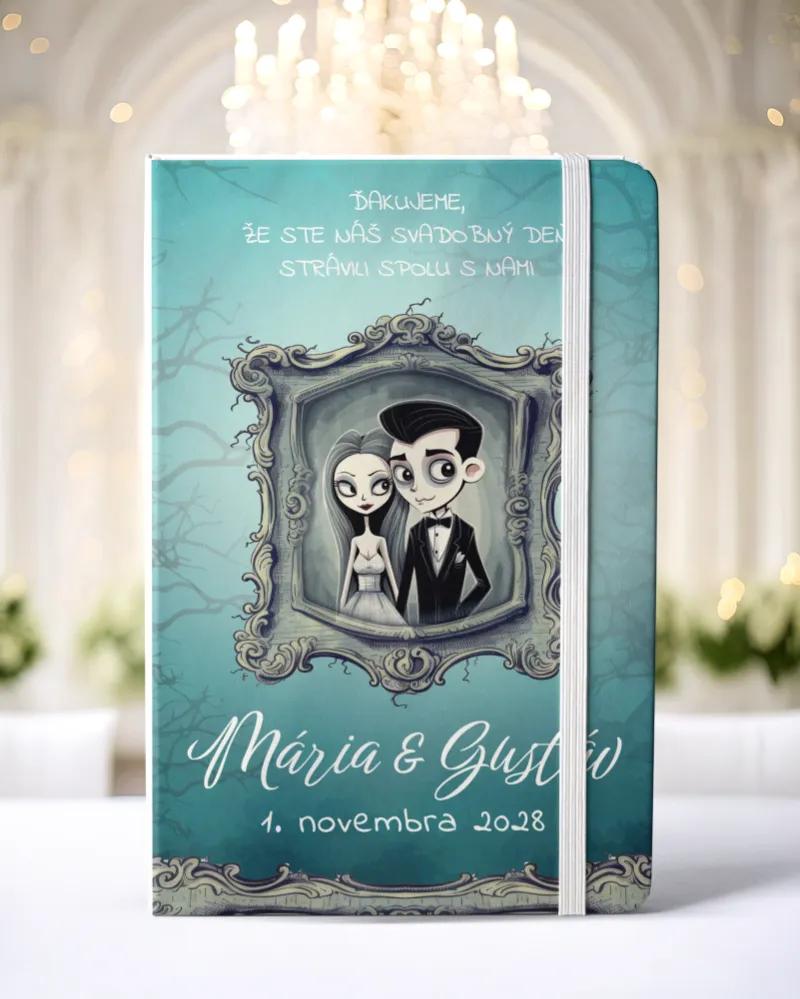 Personalizovaný svadobný zápisník pre hostí - vzor The Addams Family