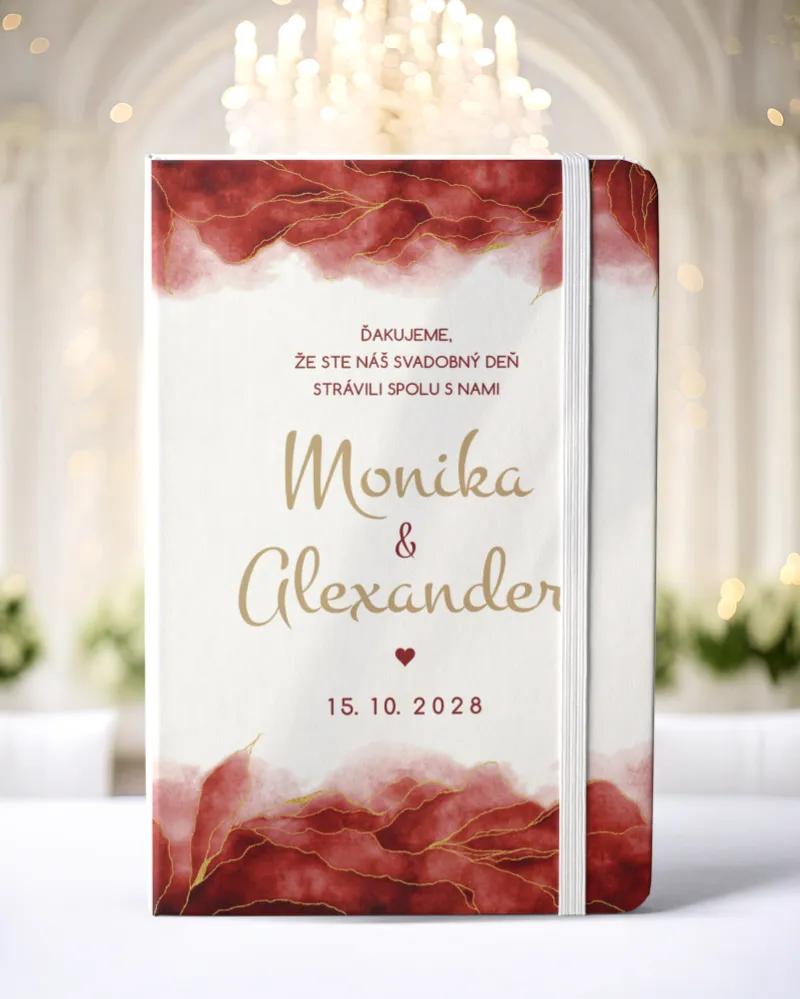 Personalizovaný svadobný zápisník pre hostí - vzor Abstrakt 04- bordová