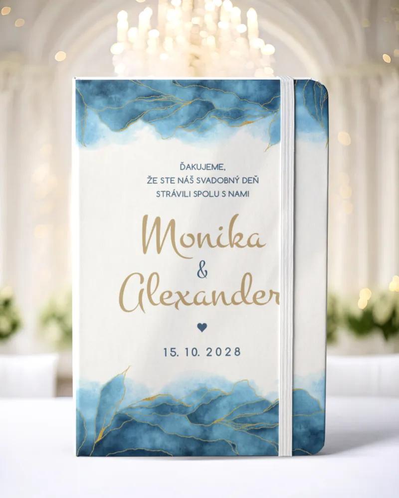 Personalizovaný svadobný zápisník pre hostí - vzor Abstrakt 04- modrá