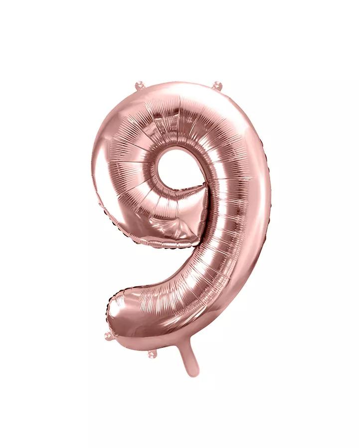 Balón číslo 9 ružovo zlatý menší 35cm